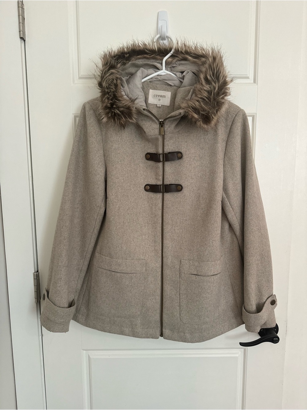 Cream clothing Hooded Toggle Coat wool blend